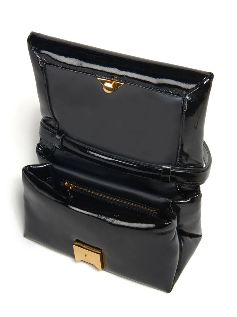 Small black patent leather Prisma bag