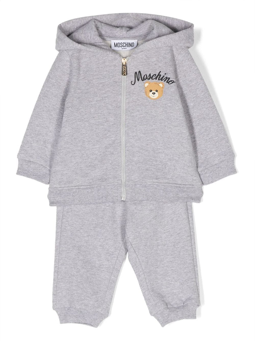 Teddy-bear print cotton tracksuit set