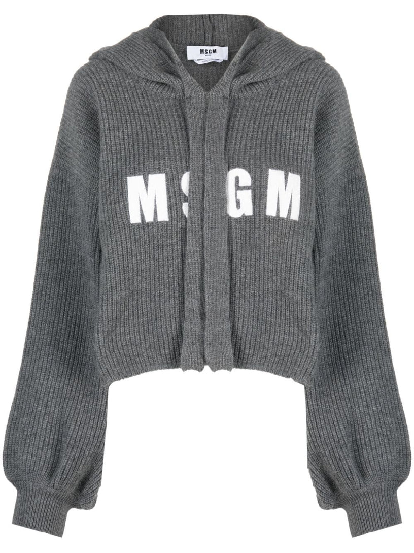 MSGM Logo ribbed-knit hoodie