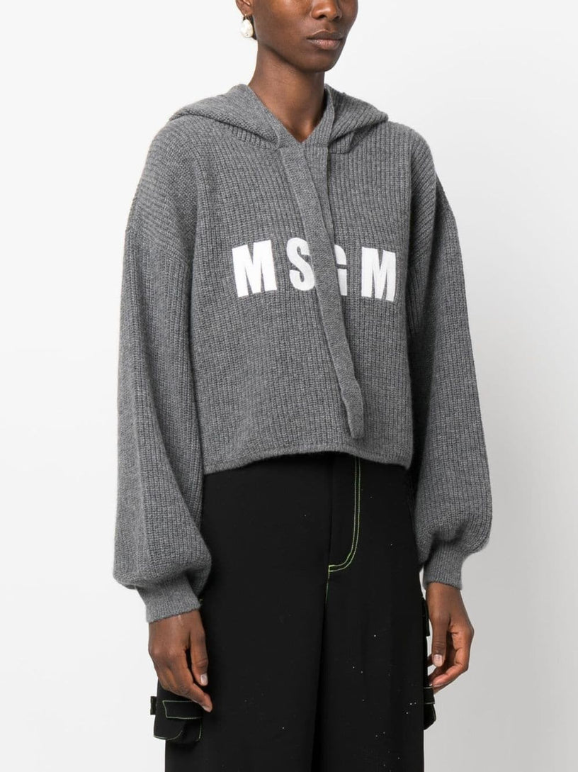 Logo ribbed-knit hoodie