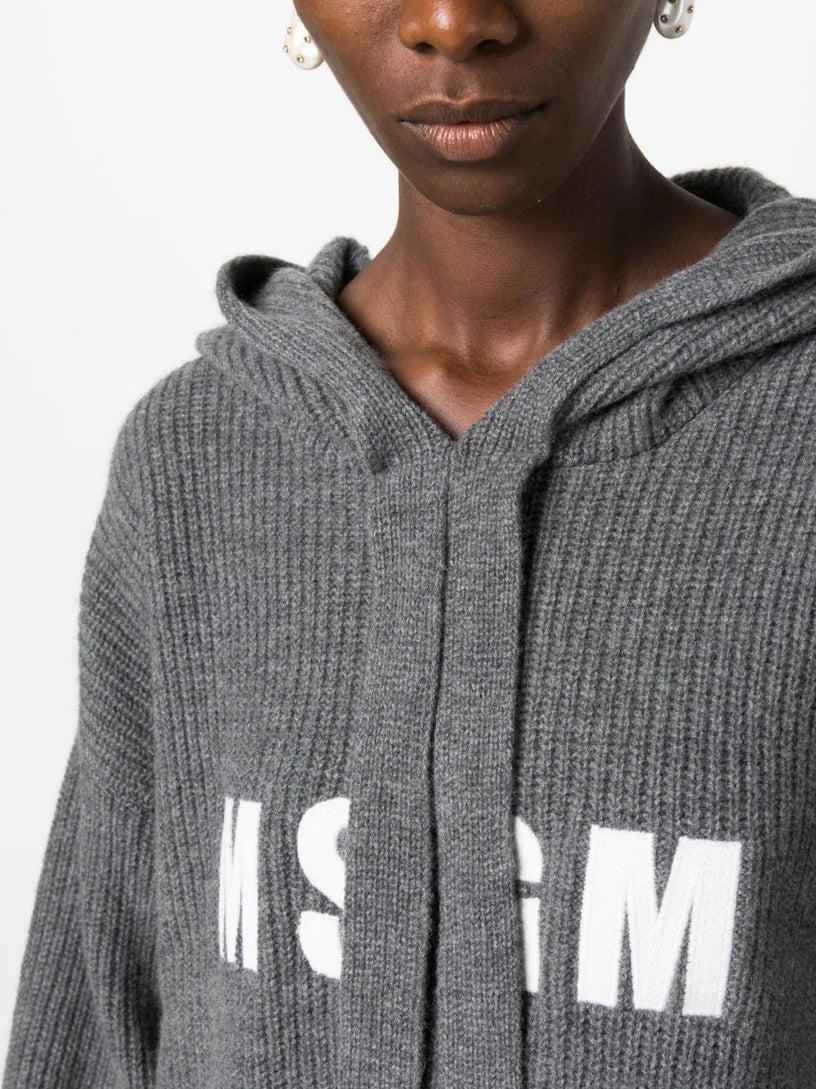 Logo ribbed-knit hoodie