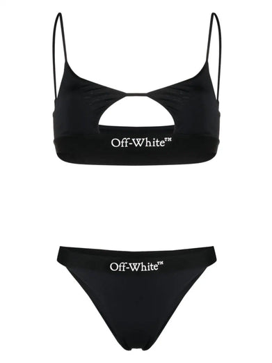 Logo-print cut-out bikini