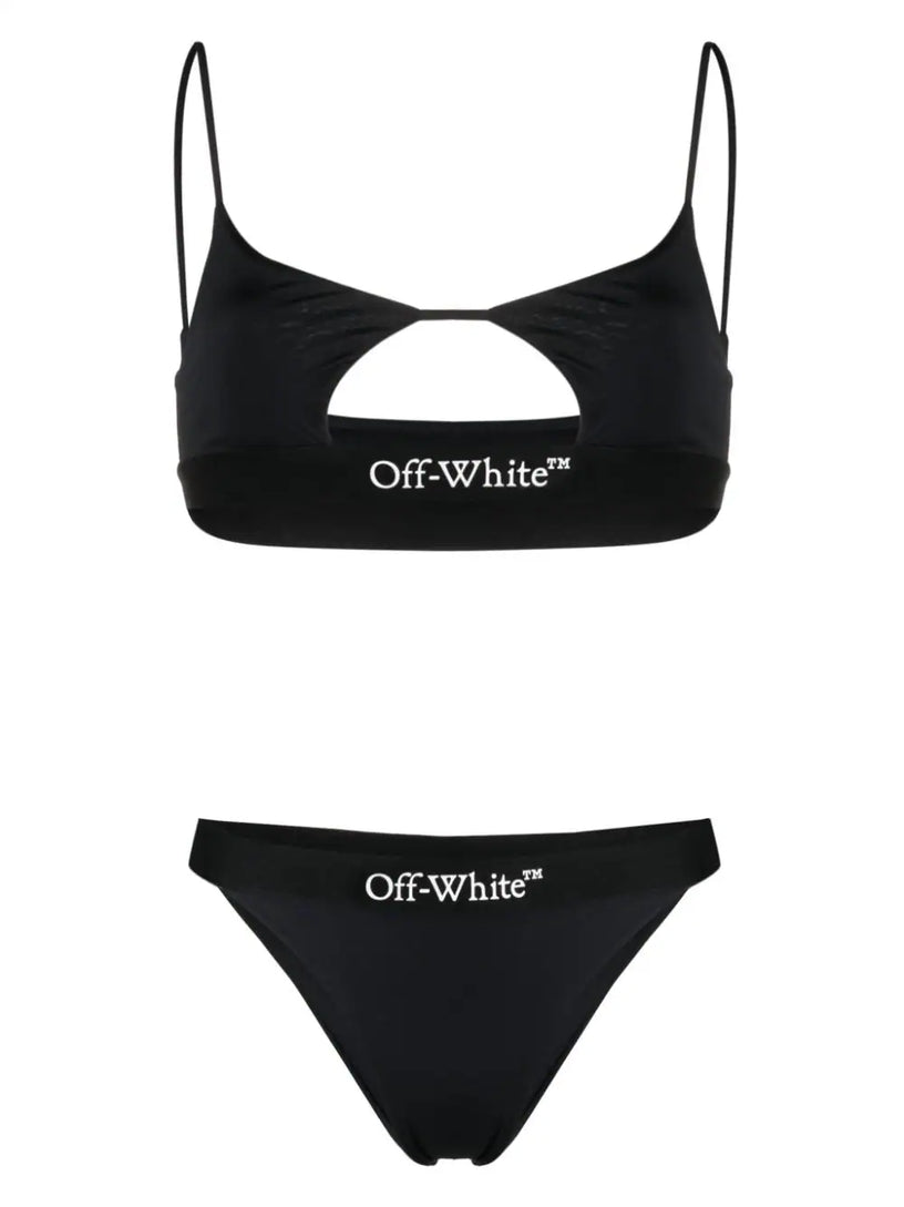 Logo-print cut-out bikini