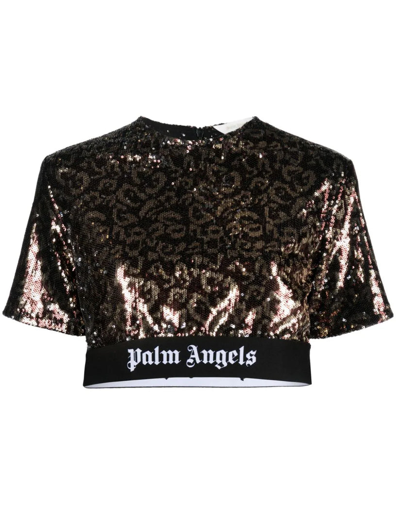 PALM ANGELS Logo tape sequins top