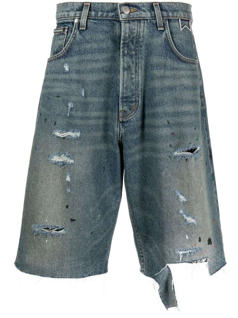 Distressed denim shorts