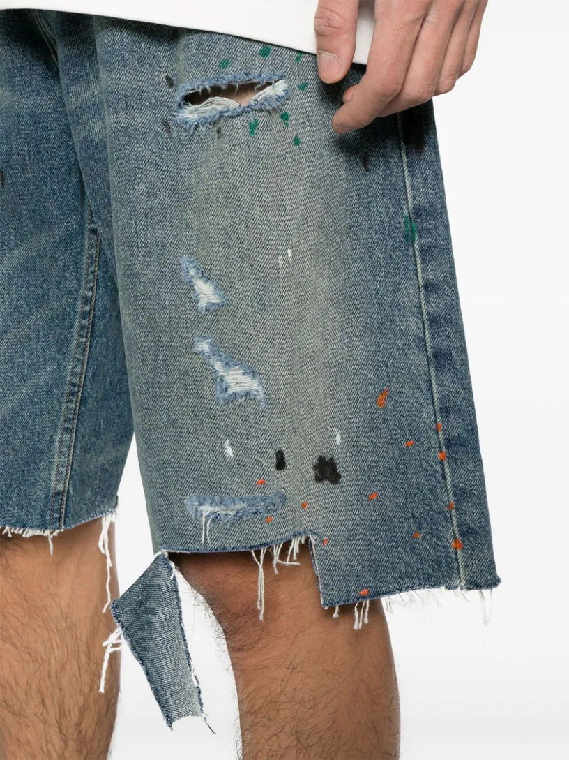 Distressed denim shorts