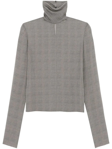 TURTLENECK BLOUSE IN PRINCE OF WALES SILK CHARMEUSE