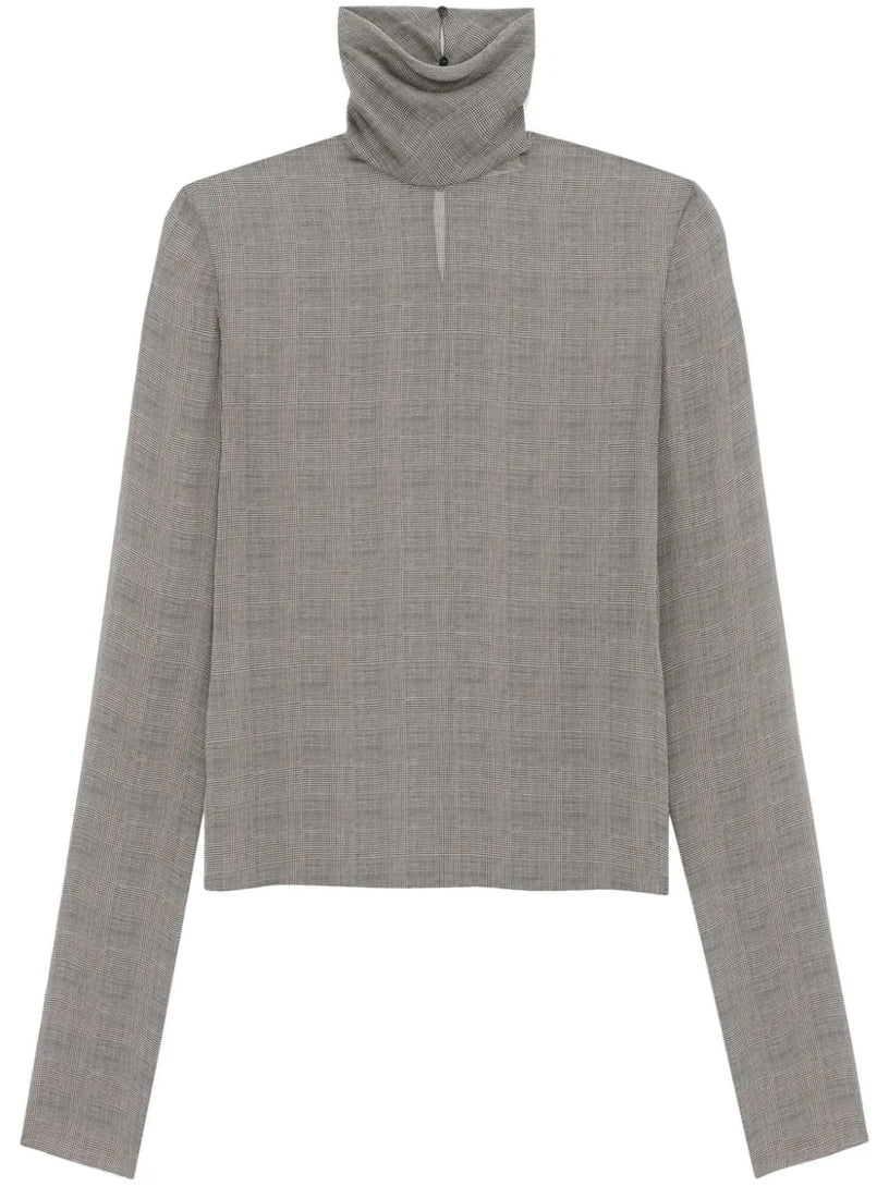 Saint Laurent Turtleneck blouse in prince of wales silk charmeuse