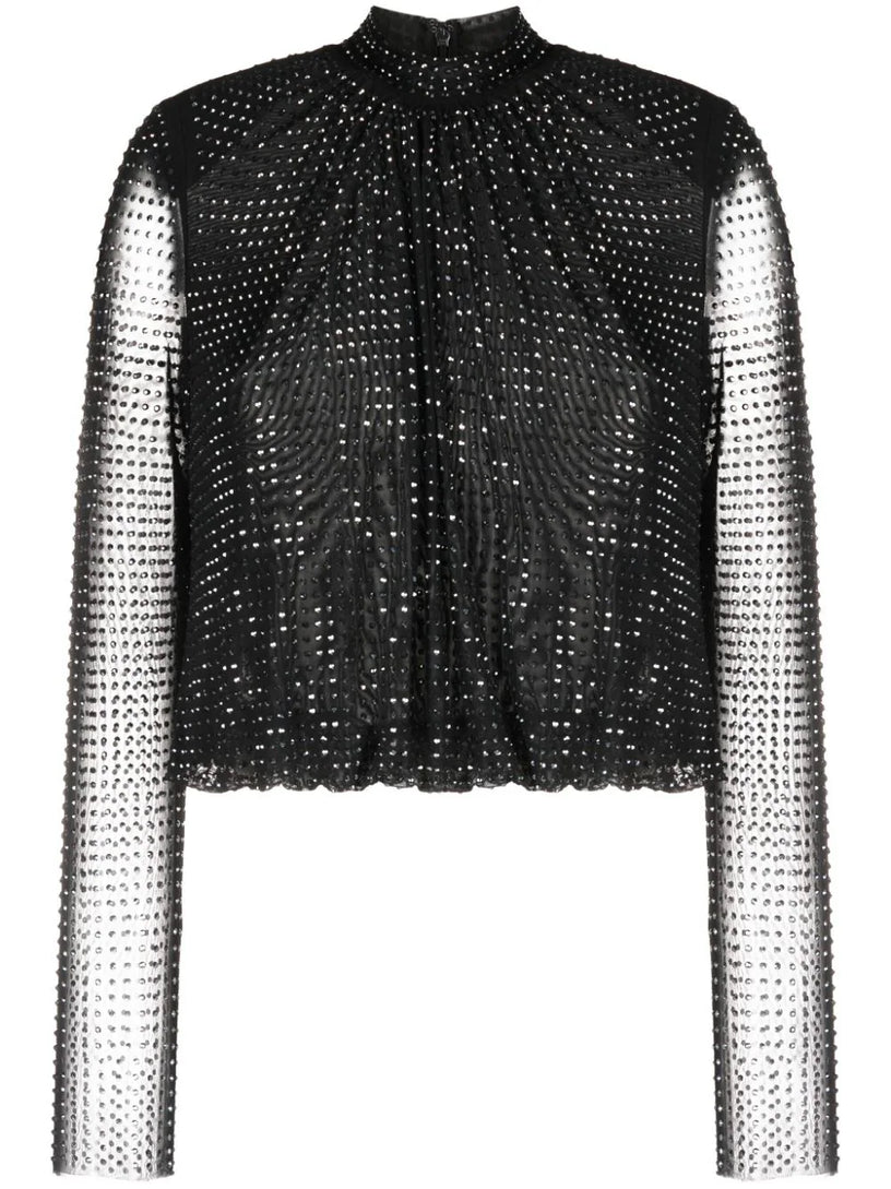 SELF PORTRAIT Rhinestone mesh top