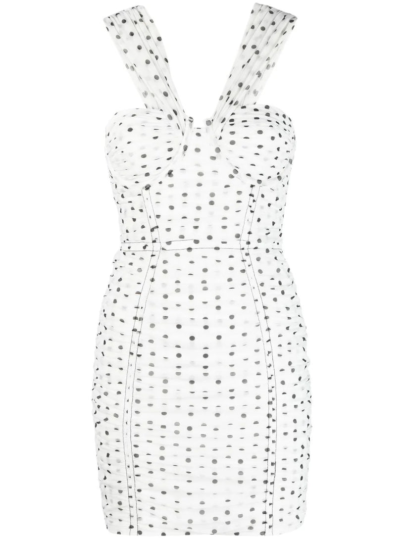 SELF PORTRAIT Polka dot off shoulder mini dress