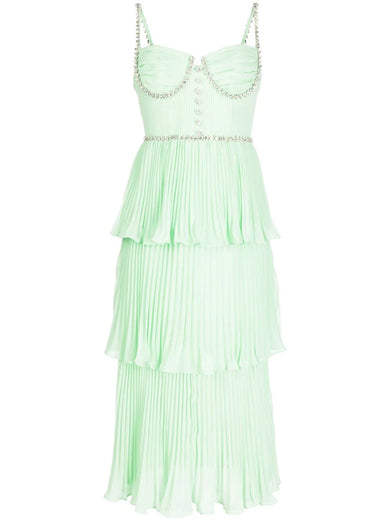 Green Tiered Diamante Chiffon Midi Dress