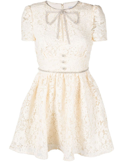 Cord Lace Bow Mini Dress