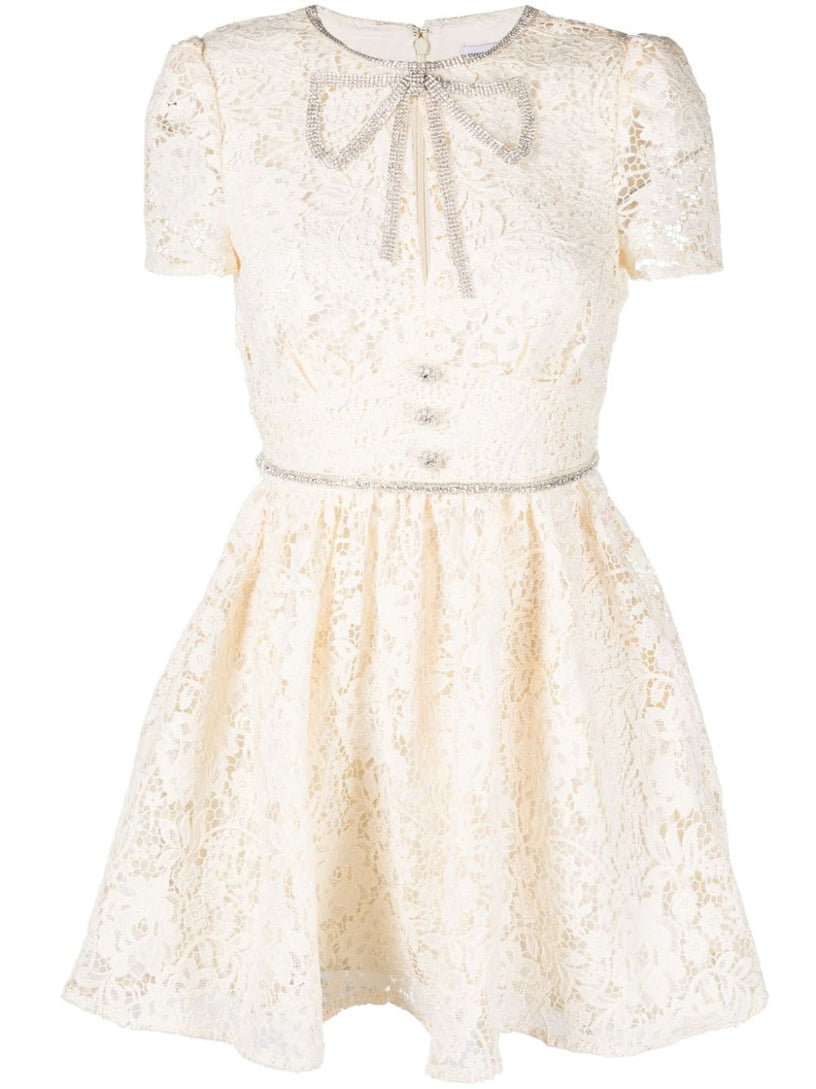 SELF PORTRAIT Cord lace bow mini dress