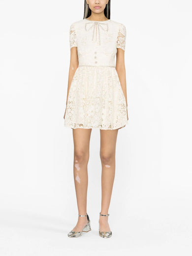 Cord Lace Bow Mini Dress