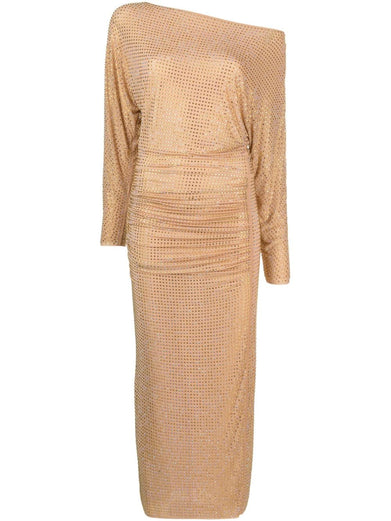 Gold Rhinestone Mesh Midi Dress