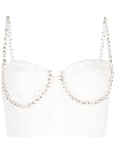 White Cord Lace Diamante Top