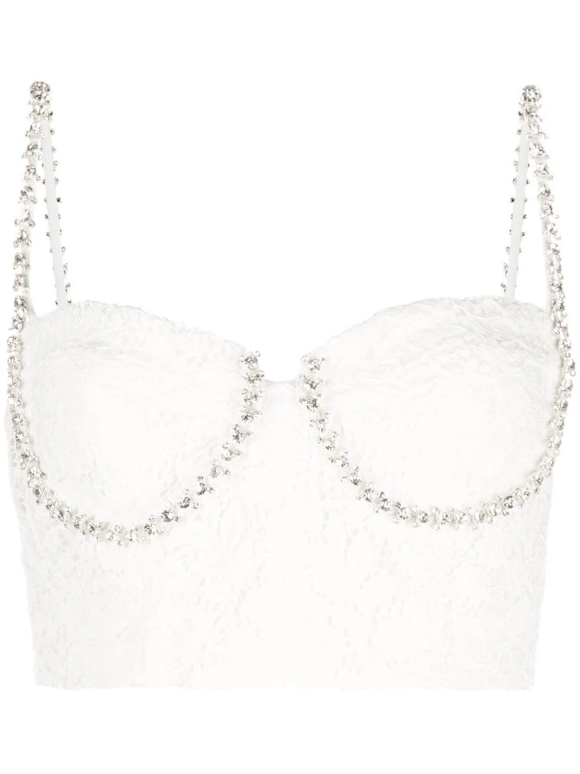 SELF PORTRAIT White cord lace diamante top