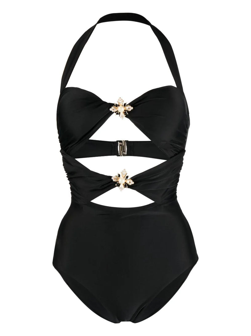 SELF PORTRAIT Cutout halter swimsuit