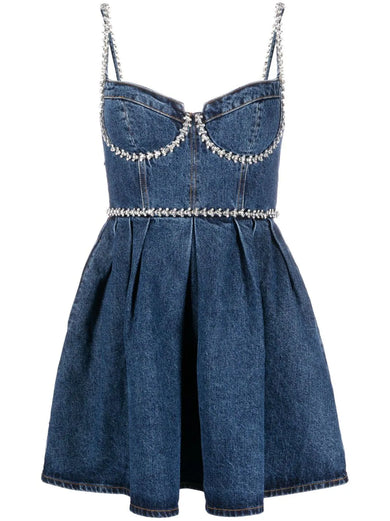 Diamante Detail Denim Mini Dress