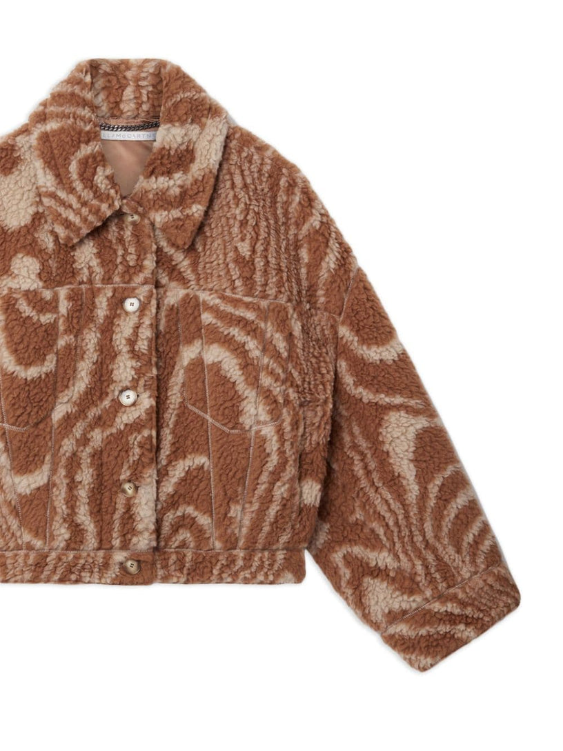 Woodgrain Print Teddy Jacket