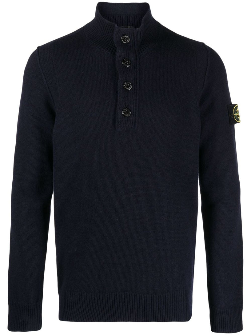 Compass-patch buttoned-up jumper