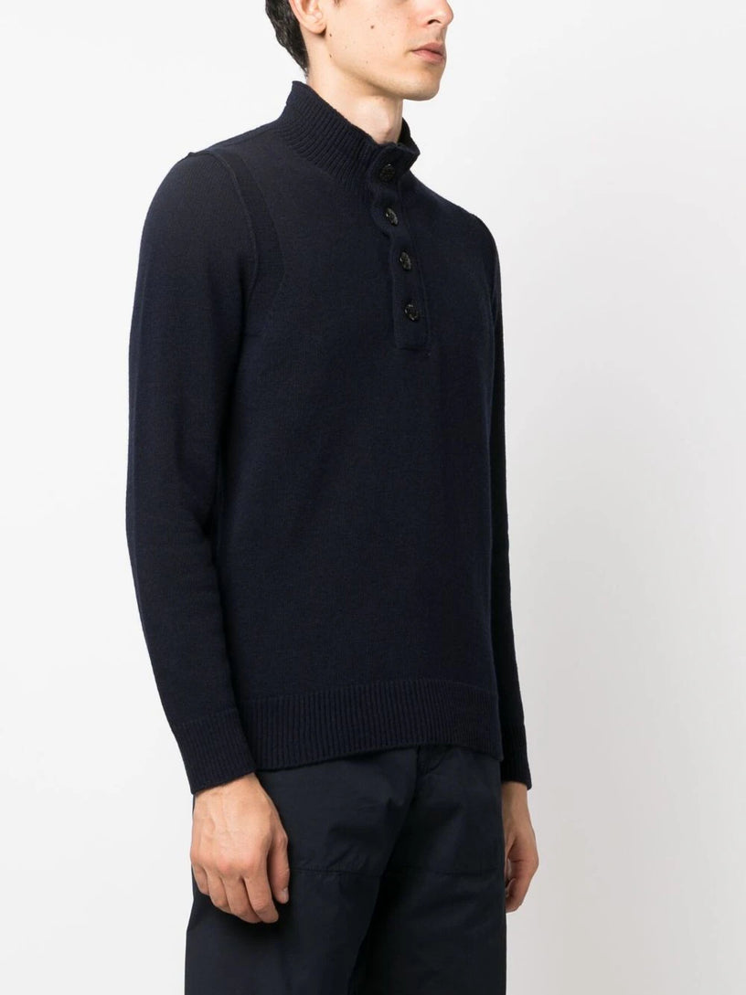 Compass-patch buttoned-up jumper