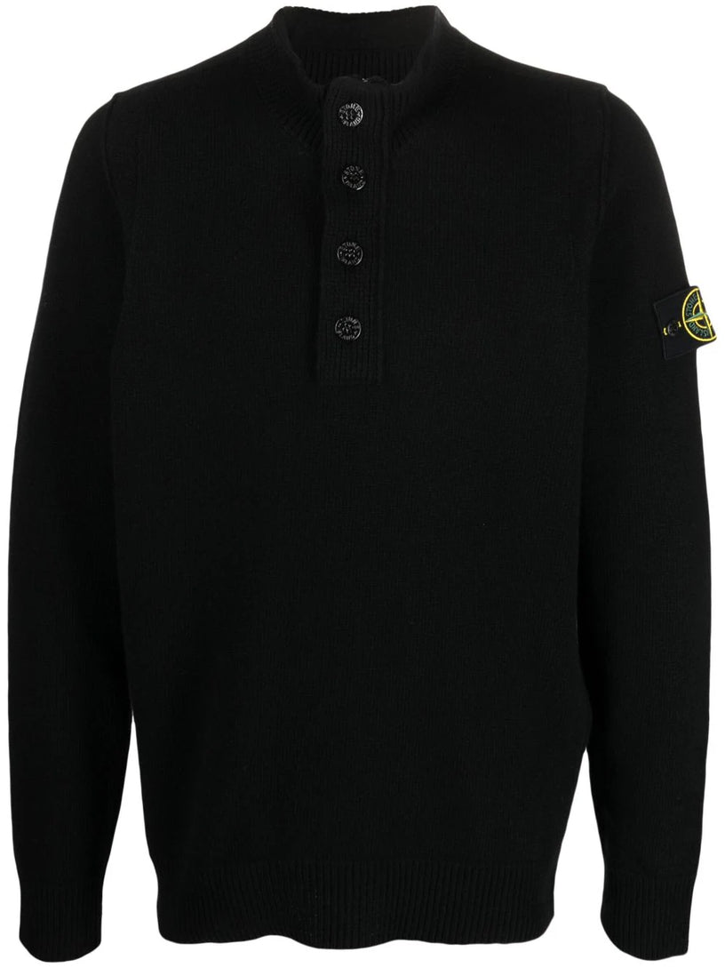 Compass-patch buttoned-up jumper