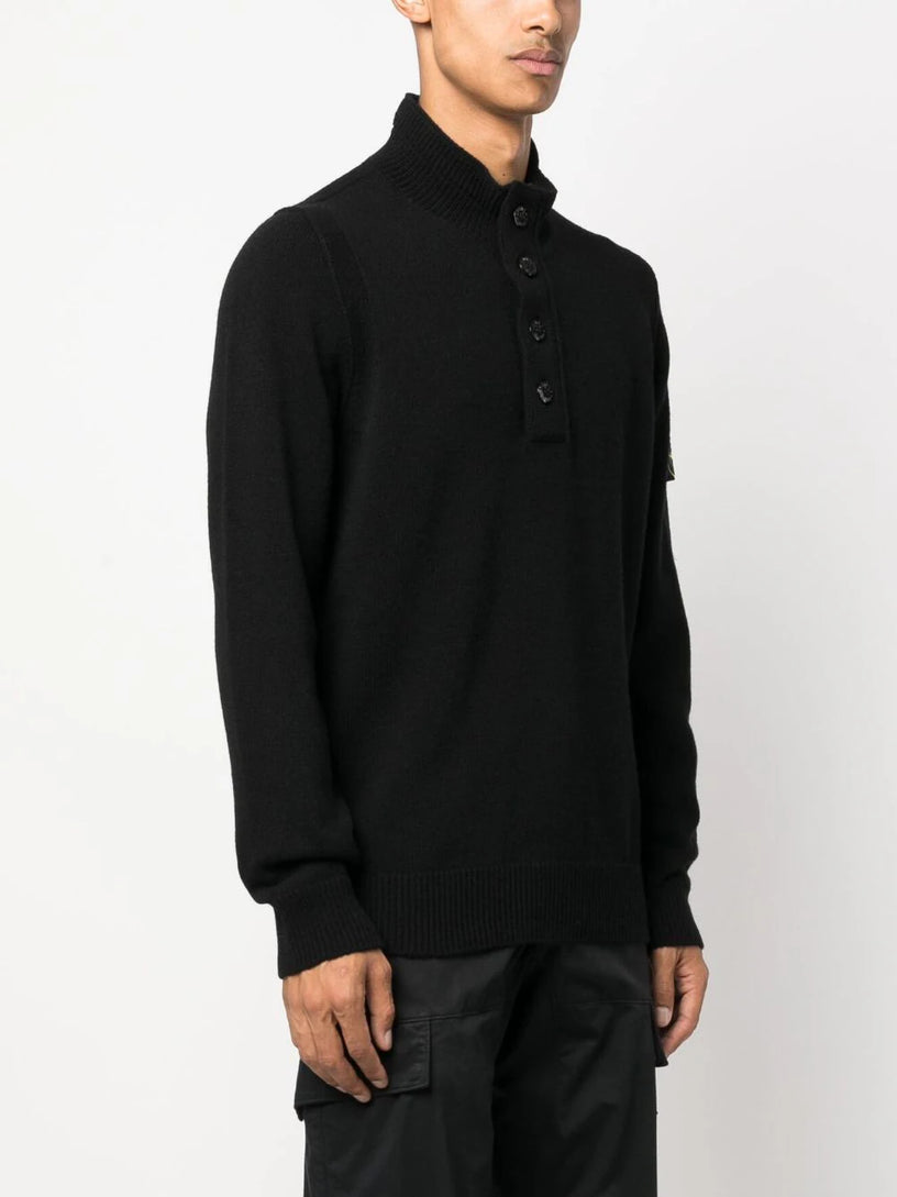 Compass-patch buttoned-up jumper