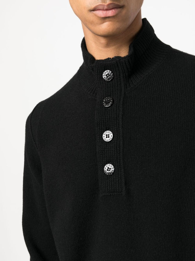 Compass-patch buttoned-up jumper