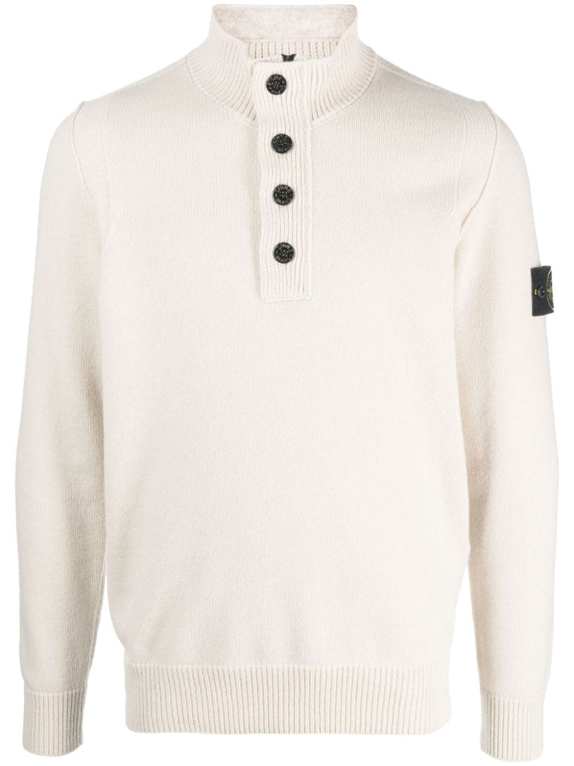 Compass-patch buttoned-up jumper