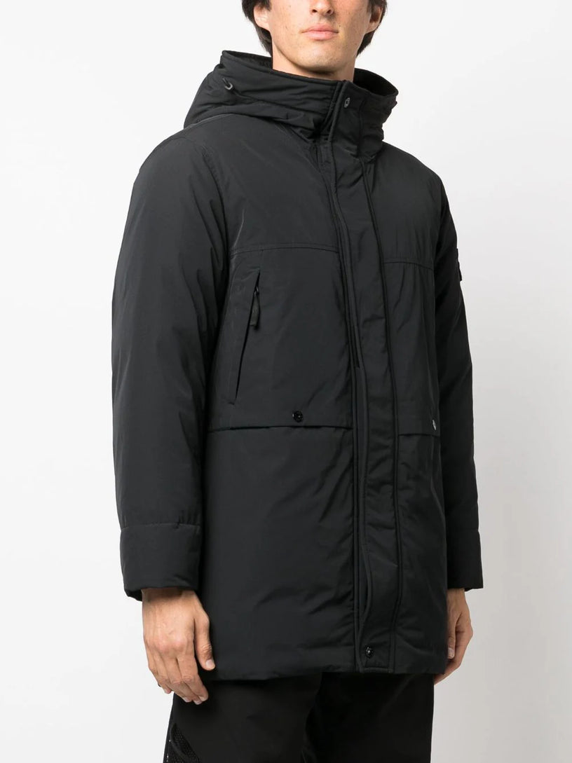 Compass-patch padded coat