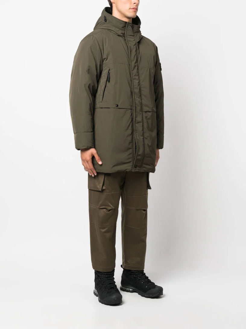 Compass-patch padded coat