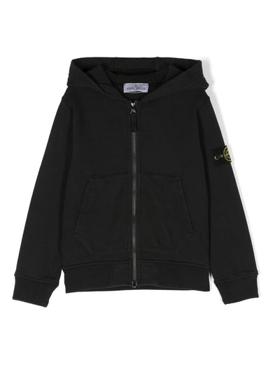 Compass-patch zip-up cotton hoodie