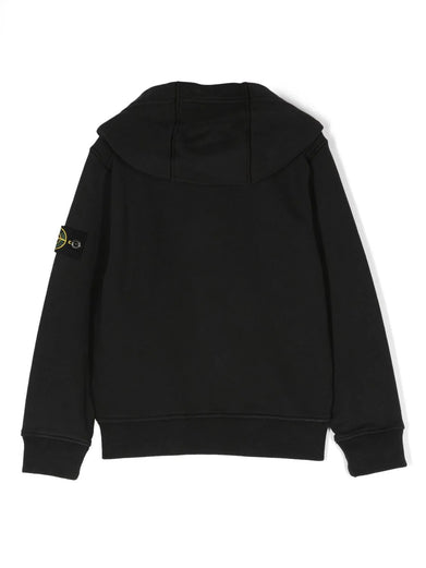 Compass-patch zip-up cotton hoodie