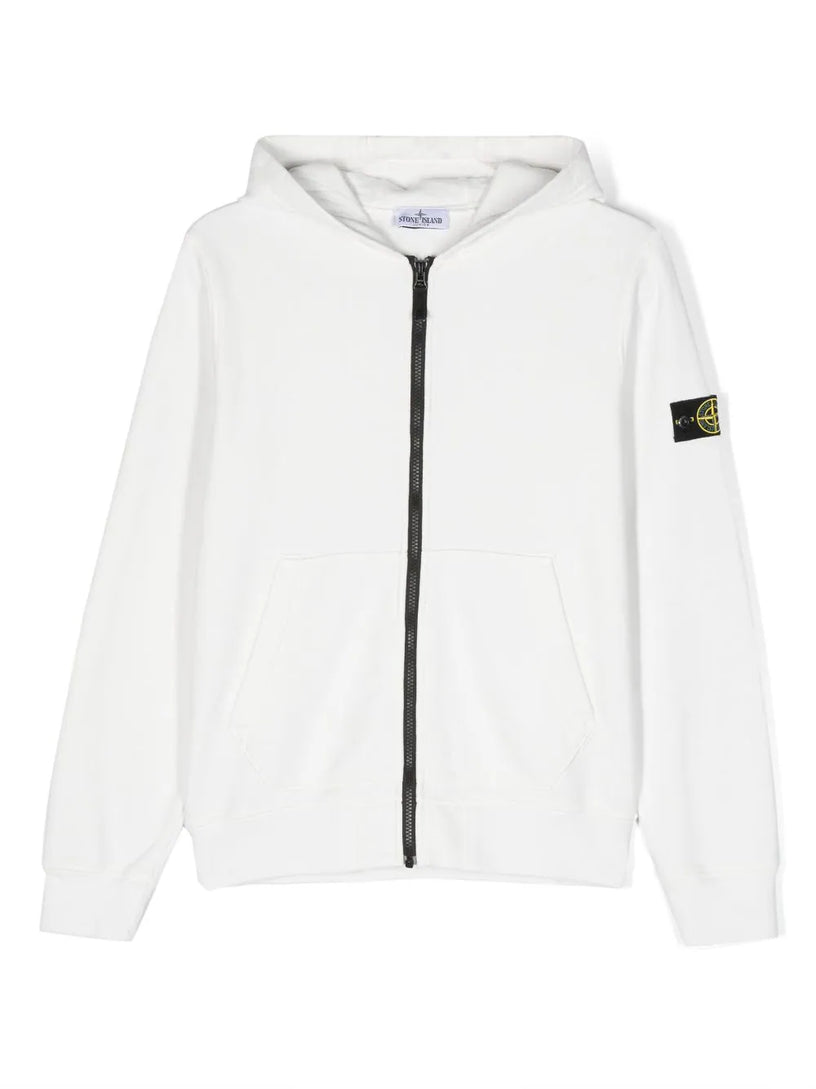 Compass-patch zip-up cotton hoodie