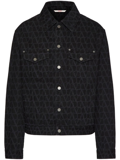 Denim jacket with all-over Toile Iconographe print