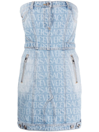 Versace Allover denim mini dress