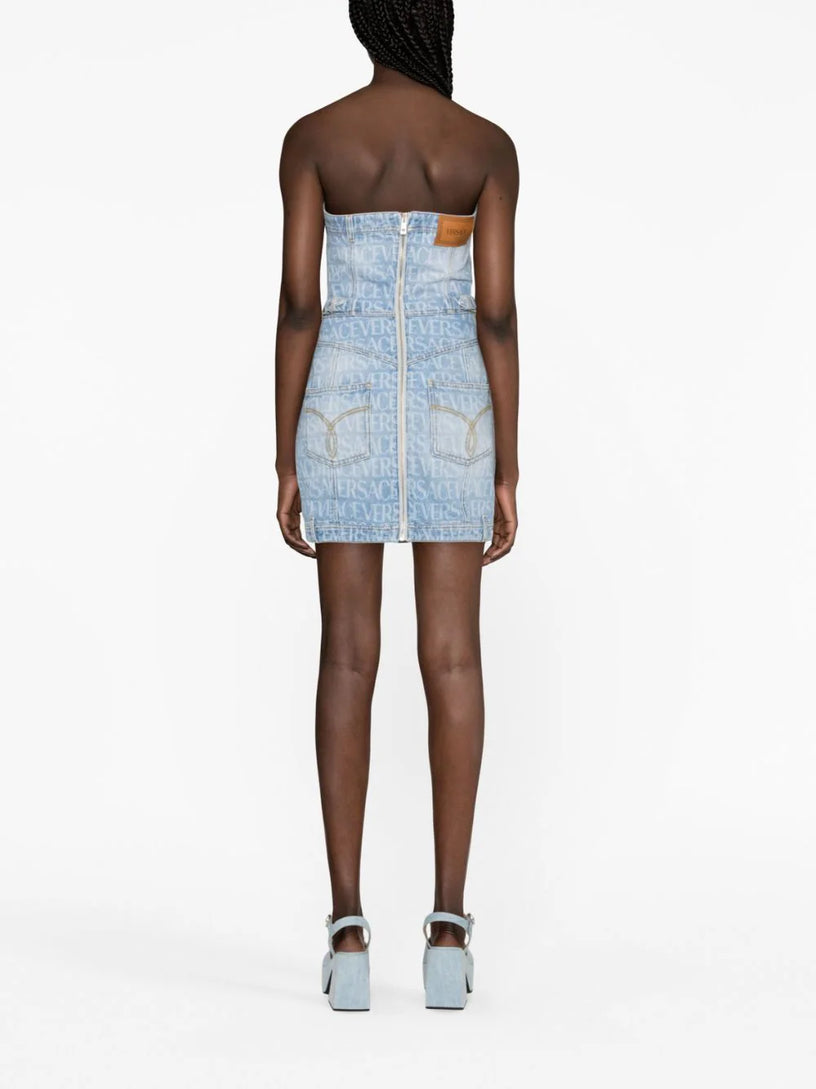 Versace Allover denim mini dress