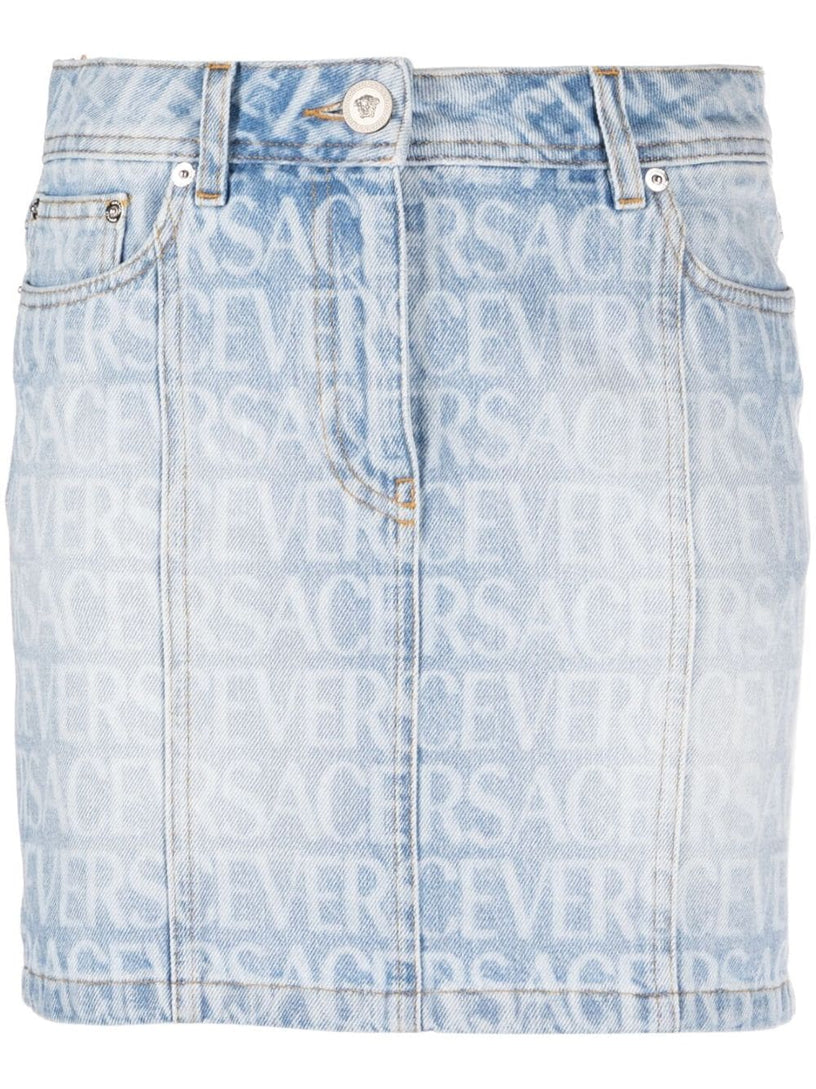 Versace allover denim mini skirt