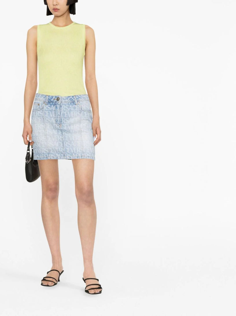 Versace allover denim mini skirt