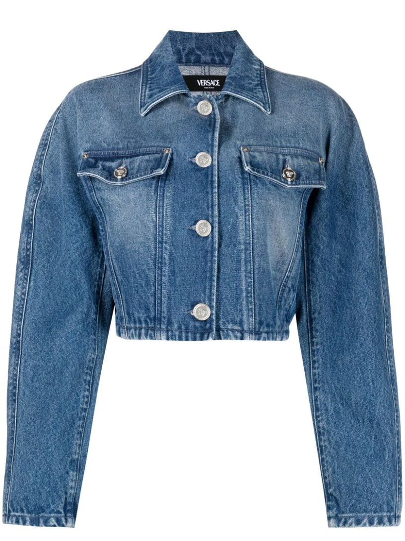 VERSACE Rounded crop denim jacket