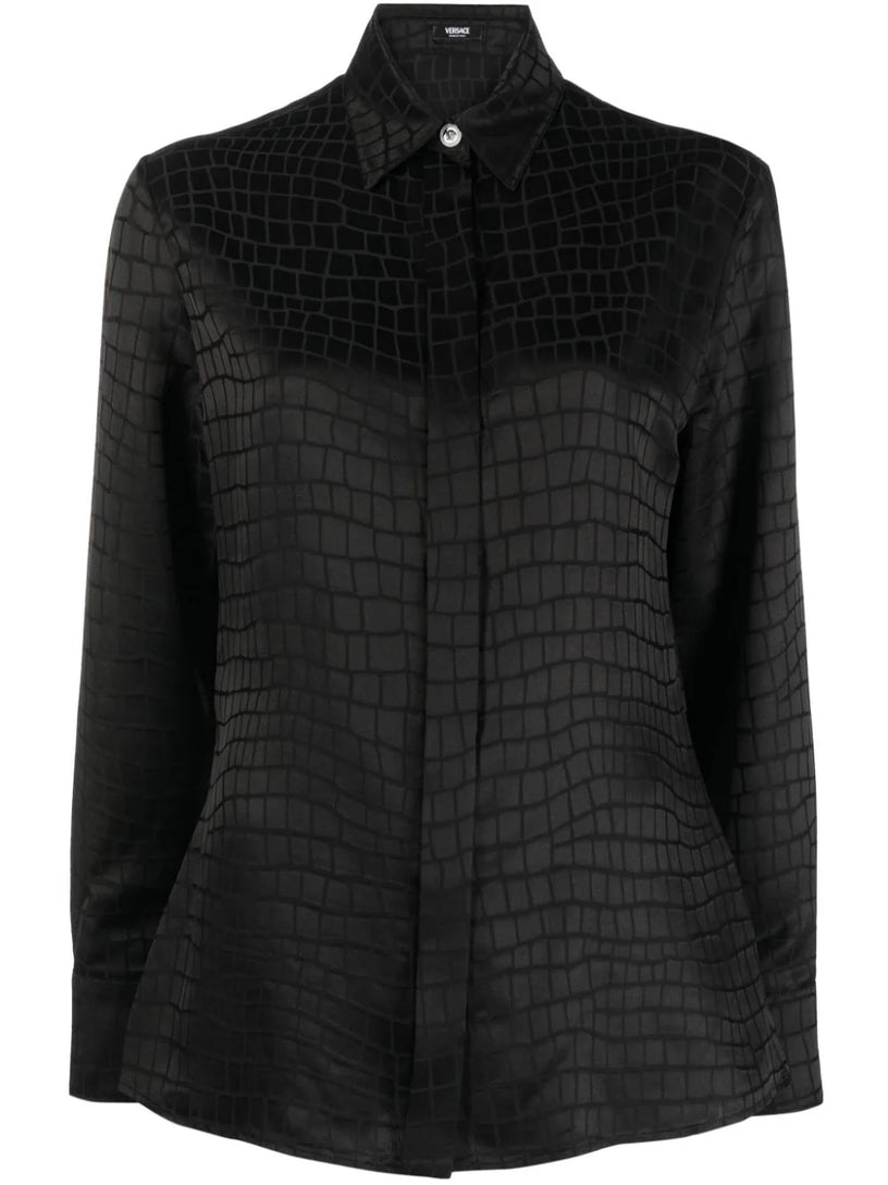 VERSACE Croc-devoré silk blend shirt