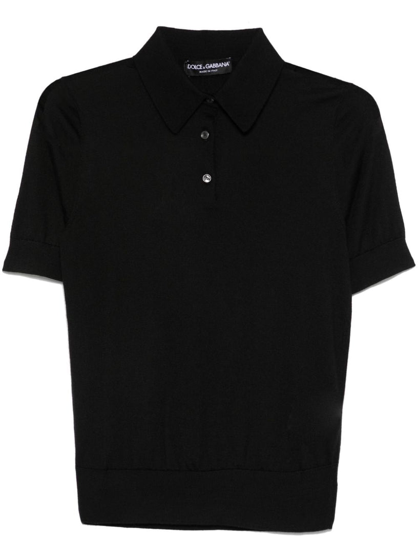 Cropped polo shirt in cotton and silk