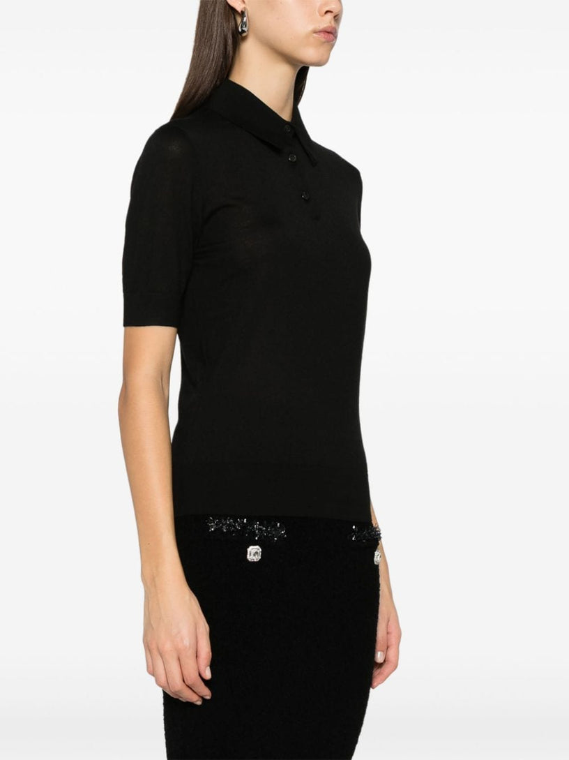 Cropped polo shirt in cotton and silk