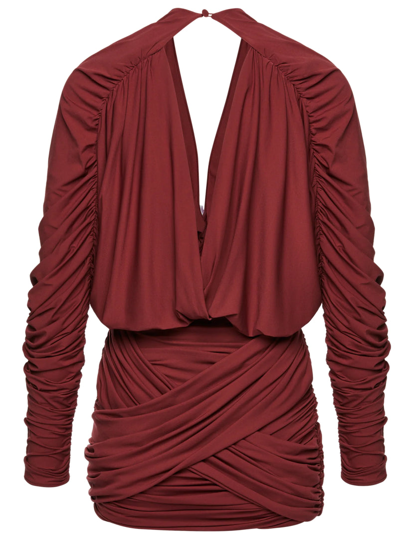 Plunge-neck draped mini dress