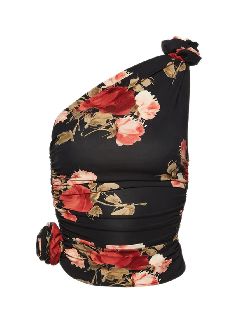 Floral ruched one-shoulder top