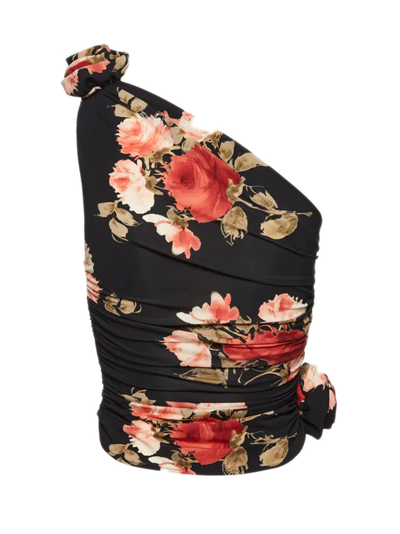 Floral ruched one-shoulder top