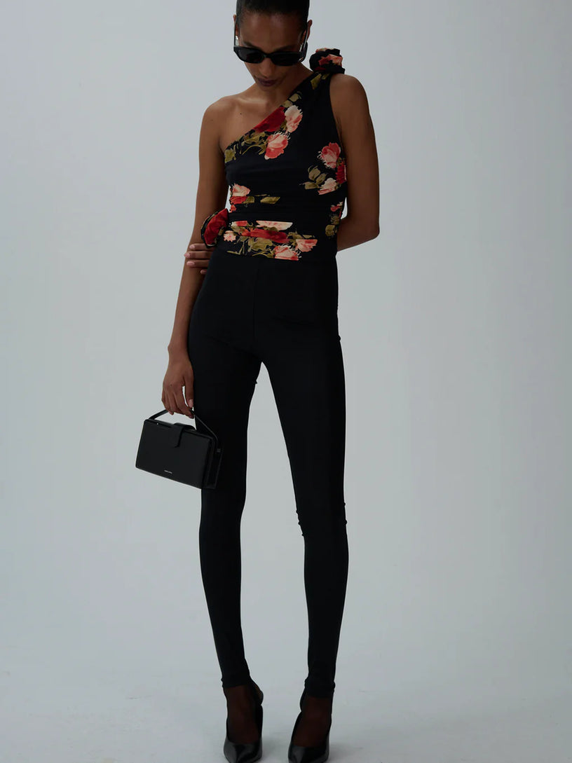 Floral ruched one-shoulder top