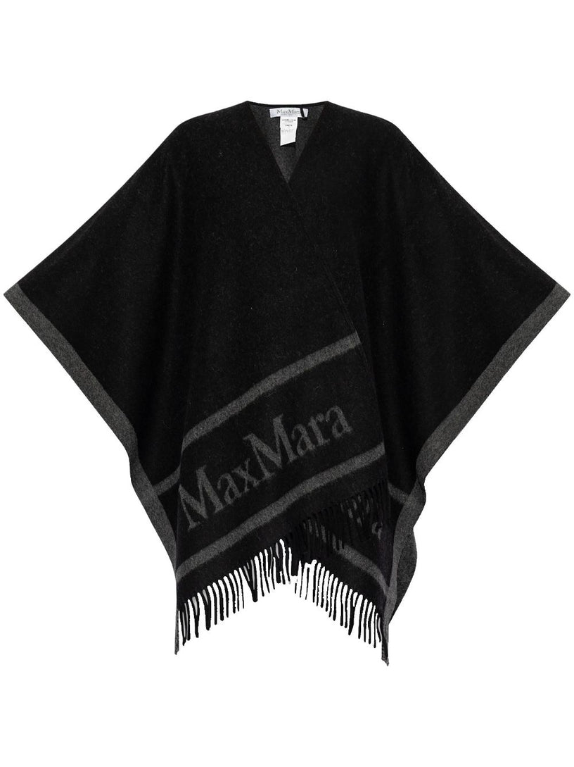 Max Mara Hilde wool poncho with jacquard logo