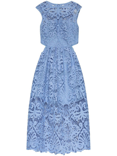 Blue lace cut out midi dress